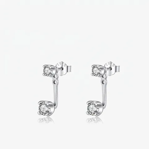 Orecchini a Bottone in Argento Sterling 925 con Strass per Donna Elegante Geometrico Doppio Lato Gioielli di Moda