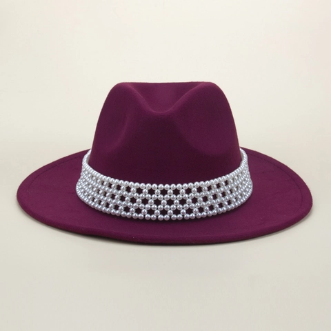 Καπέλο Fedora Μάλλινο Με Πλεκτή Ταινία Από Πέρλες Κομψό Στυλ Τζαζ Vintage Αξεσουάρ Για Γυναίκες