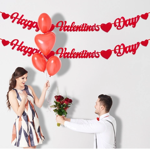 Romantic Valentine's Day Red Heart Alphabet Paper Banner Hanging Decoration For Party Atmosphere Home Room Decor Supplies