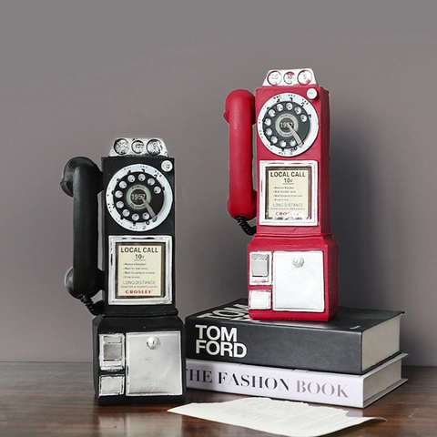 Modello Di Telefono Pubblico Retrò Ornamento Resina Vintage Decorazione Da Parete Tavolo Per Cafe Bar Casa Ufficio