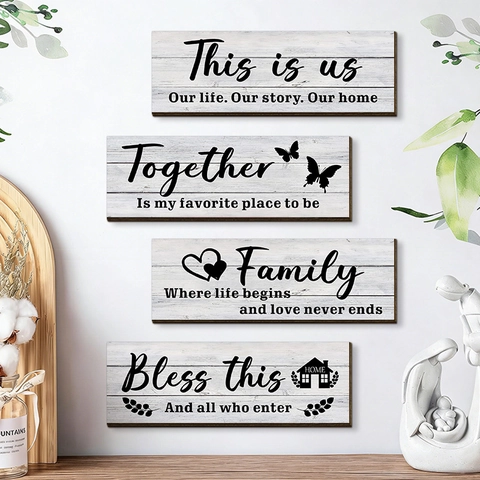 Farmhouse Wooden Wall Hanging Signs Family Quotes Distressed Wood Grain Home Decor Plaque Rustic Wall Art