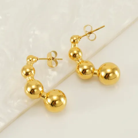 Polierte Perlen C Form Creolen Für Frauen 18K Vergoldeter Edelstahl Gradient Erbse Kugel Ohrstecker Schmuck
