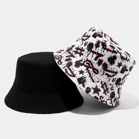 Bob Réversible En Polyester Imprimé Glitch Notes De Musique Protection Solaire Streetwear Mode Unisexe