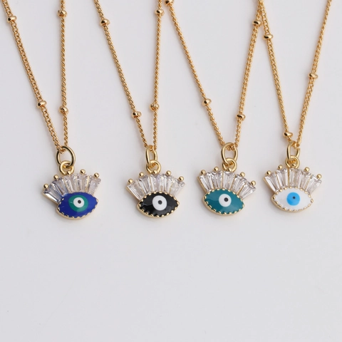 Evil Eye Anhänger Halskette Kupfer Mikro Pave Zirkon Emaille Bunte Perlenkette Elegante Böhmische Schmuck Für Damen