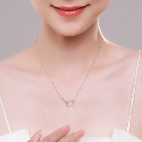 925 Sterling Silver Necklace Interlocking Double Rectangle Pendant Micro Pave Zircon Geometric Minimalist Women Jewelry