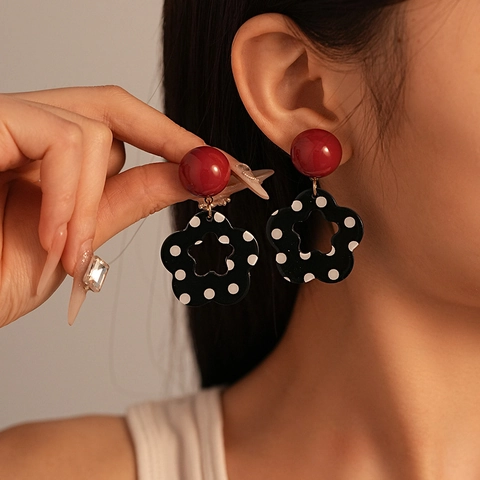 Orecchini Pendenti Con Fiori A Pois Vintage Per Donna Gioielli Floreali In Acrilico Con Perno In Argento
