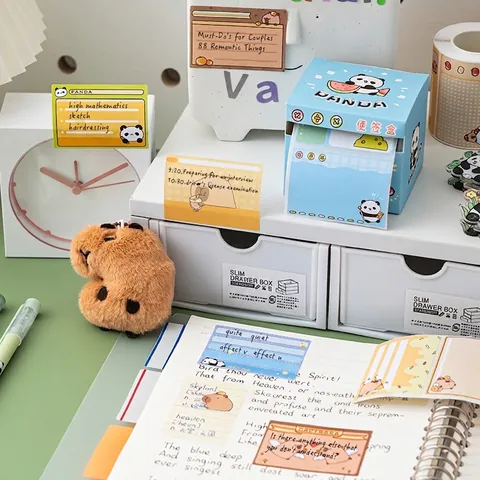 Cartoon Capybara Panda Pull Out Memo Note Case Self Adhesive Paper Stationery Creative Stickers School Office Accessory