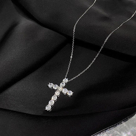 Collana Con Ciondolo A Croce Acciaio Inossidabile Zircone Incastonato Gioielli Di Moda Di Lusso Per Donne Catena Di Clavicola Lucida Elegante