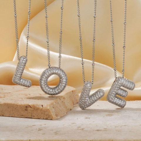 Anfangsbuchstabe Anhänger Halskette Edelstahl Zirkonia Alphabet A-Z Pavé Schmuck Schicker Damen