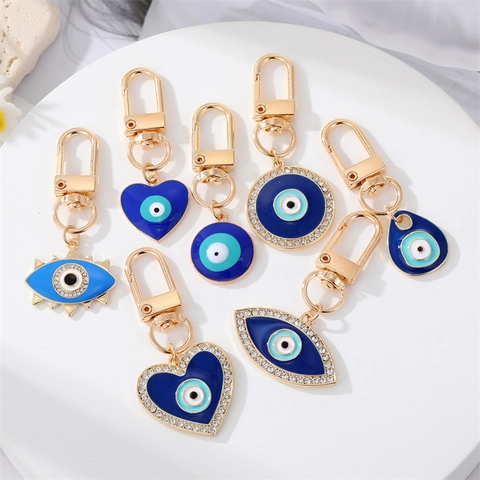 Evil Eye Schlüsselanhänger Legierung Emaille Strass Herz Rund Anhänger Tasche Anhänger Boho Accessoire