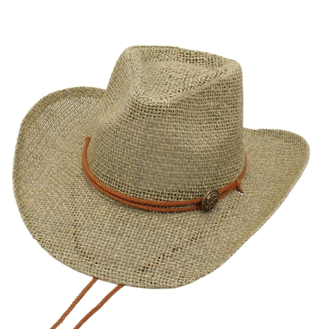 Δυτικό Cowboy Ψάθινο Καπέλο Χειροποίητο Με Μεγάλο Γείσο Αναπνεύσιμο Πλέγμα Καλοκαιρινό Παραλία Σκίαστρο Αντιανεμικό Σχοινί Ρετρό