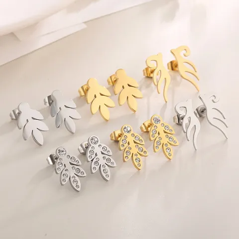 Edelstahl Blatt Flamme Ohrstecker Minimalistisch Mit Strass Ästhetisch Eleganter Schmuck Für Damen