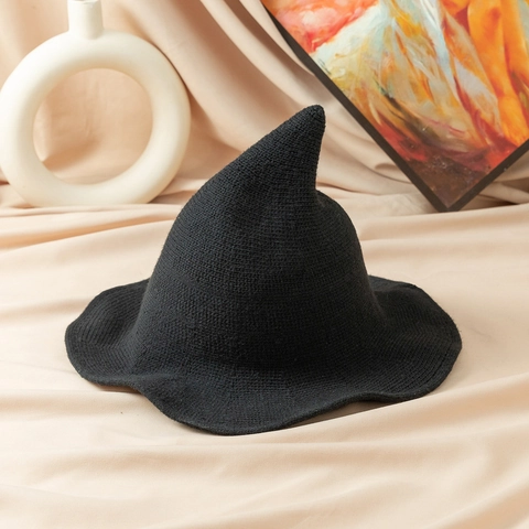 Cappello da Strega in Maglia per Donna Halloween Punta a Punta Cappello da Mago Pieghevole Accessori per Feste Cosplay Gothic