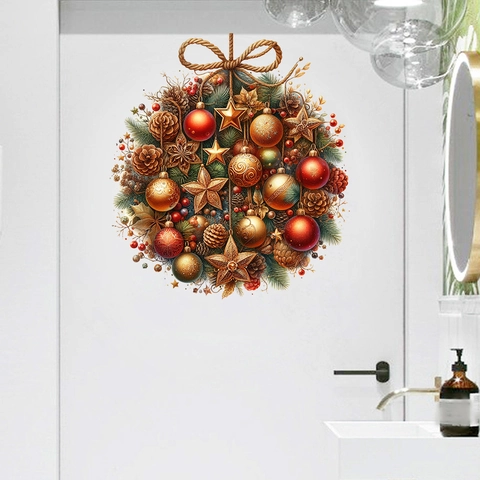 Adesivo Da Parete Ghirlanda Di Natale PVC Impermeabile Autoadesivo Decorazione Festiva Per Soggiorno Finestra Porta