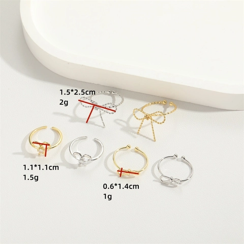 Vintage Minimalistisch Kupfer Schleife Offener Ring Für Damen Gold Silber Galvanisiert Zirkonia Eingelegt Einstellbar Fingerring Schmuck