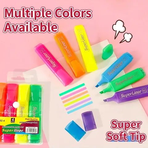 Highlighter Pens Chisel Tip Vivid Fluorescent Colors Quick Drying For Office School Marking Study Plastic Stationery