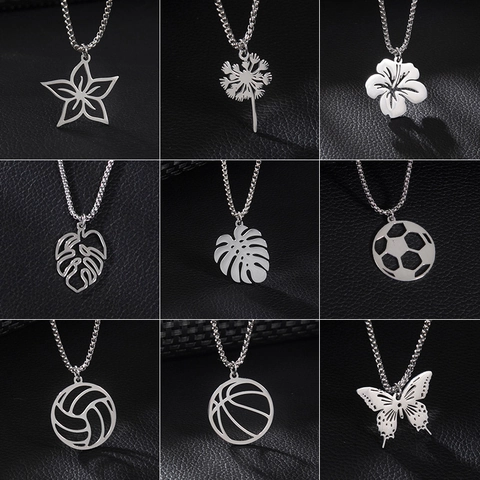 Collana Con Ciondolo Farfalla Fiore Palla Sportiva Svuotata In Acciaio Inossidabile Gioielli Stile Hip Hop Per Uomo Donna