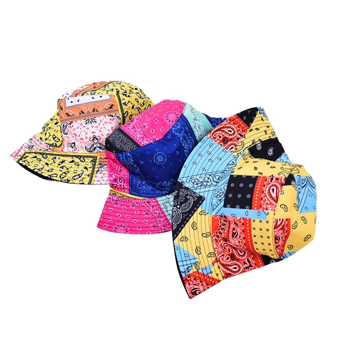 Cotton Paisley Patchwork Bucket Hat Vintage Streetwear Hip Hop Summer Sun Protection Foldable Fisherman Cap Unisex