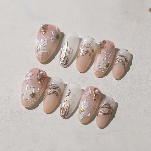 White Floral 5D Embossed Nail Art Stickers Self Adhesive Elegant Blossom Flower Language Design For DIY Manicure