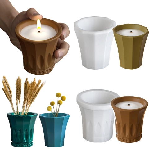 DIY Silicone Mold For Round Striped And Rhombic Candle Cups Vases Flower Pots Reusable Casting Crafting Tools