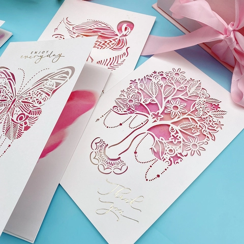 Laser Cut 3D Greeting Card Hollow Design Watercolor White Cardboard With Envelope For Mother Teacher Day Anniversary