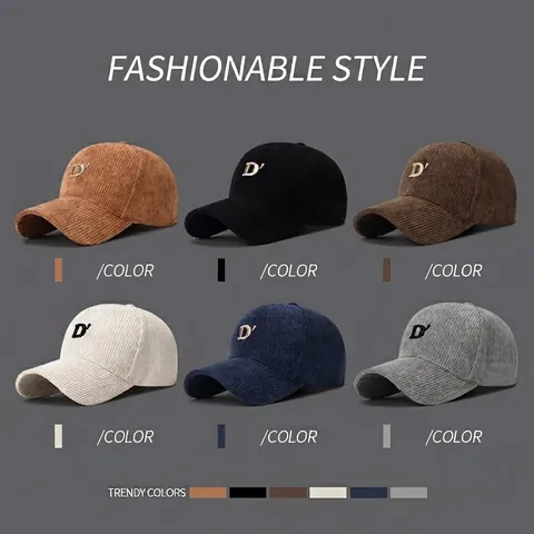 Cappello Da Baseball In Velluto A Coste Vintage Ricamato Lettera D Regolabile Visiera Curva Retrò Moda Uomo Donna
