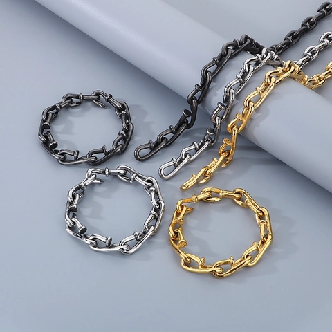 Joyas De Collar Y Pulsera De Acero Inoxidable Con Eslabones En Forma De Clavo Estilo Punk Retro Minimalista Para Mujer Y Hombre