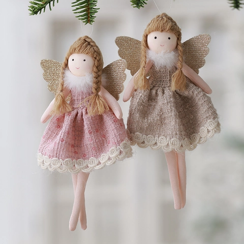 Bambola Angelo Peluche Ornamenti Appesi Pizzo Tessuto Paillettes Ali Treccia Capelli Decorazioni Albero Di Natale Regalo Festa