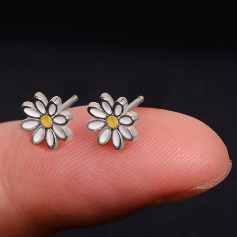 Daisy Stud Earrings Copper With Enamel Sweet Floral Petite Flower Jewelry For Women Korean Style