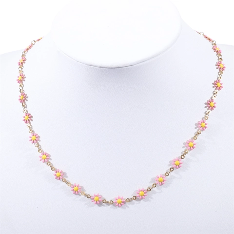 Daisy Flower Necklace 304 Stainless Steel 18K Gold Plated Enamel Sweet Floral Jewelry Women Elegant Summer Accessories