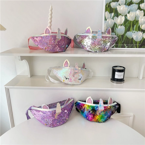 Unicorn Fanny Pack Kids Sequin Chest Bag Crossbody Purse Adjustable Strap Cartoon Cute For Little Girls