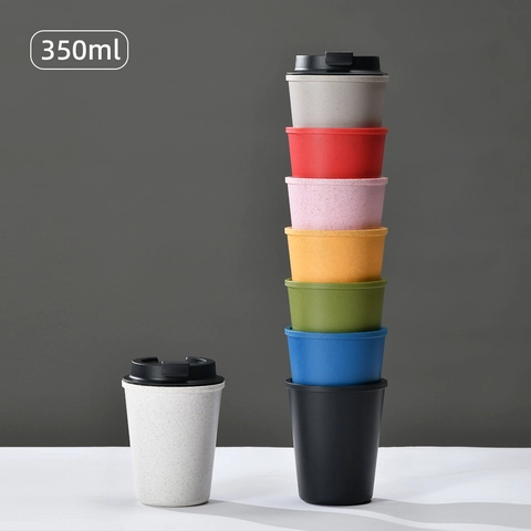 Tazza Da Caffè Riutilizzabile Paglia Di Grano Doppio Strato Resistente Al Calore Tazza Da Viaggio Con Coperchio Portatile