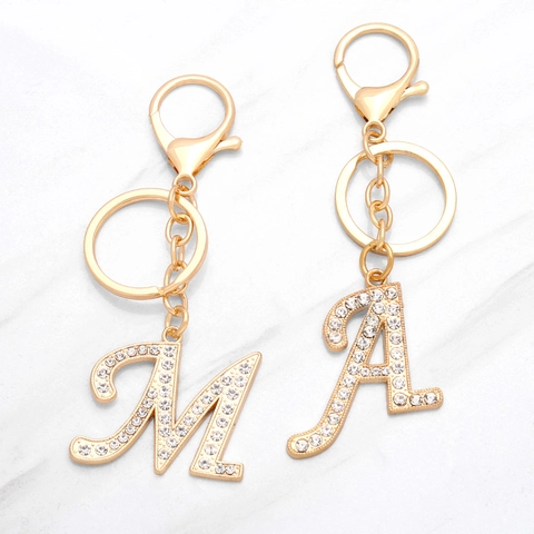 Initiaal Alfabet Sleutelhanger Legering Strass Glinsterend Tas Hanger Charm Accessoire Cadeau Vrouwen