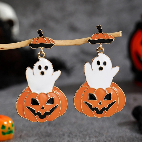 Boucles D'oreilles Pendentif Fantôme Citrouille Halloween Alliage Émail Style Gothique Bijoux Festifs Pour Femmes Gouttes Mignonnes