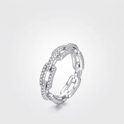 S925 Sterling Silver Hollow Chain Link Ring For Women Geometric Modern Pave Zirconia Inlaid Minimalist Ins Fashion Jewelry Ring