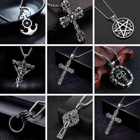 Pendant Necklace Alloy Pendant Stainless Steel Box Chain Hip Hop Gothic Punk Vintage Fashion Jewelry For Men Women