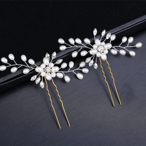 Elegante Forcina Da Sposa Fatta A Mano Perla Artificial Cristallo Strass Floreale Forcina A U Matrimonio Gioielli Donna