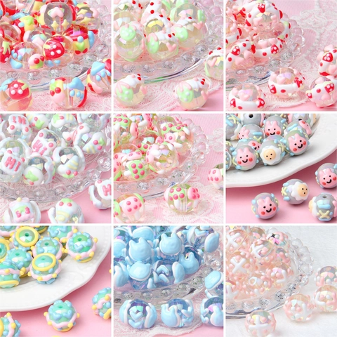 Acrylic Loose Beads DIY Jewelry Making Hand Painted Round Fruit Animal Heart Letter For Bracelet Phone Chain Crafting