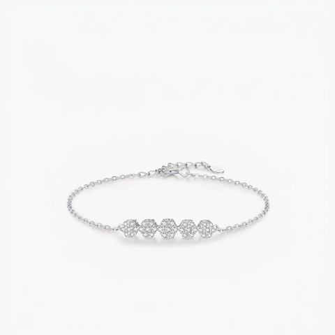 Eleganter Armband Aus 925 Sterlingsilber Für Damen Mit Fünf Blumen Cluster Design Und Zirkonia Besatz