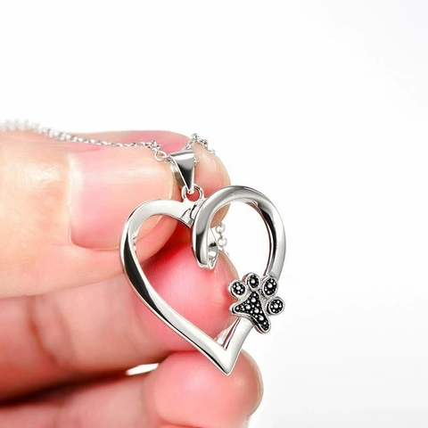 Heart Pendant Necklace Copper Hollow Animal Paw Print Cute Fashion Jewelry For Women Rhodium Plated