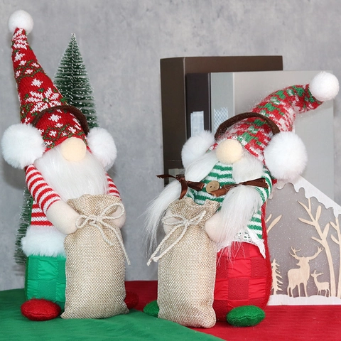 Gnomo Di Natale Peluche Decorazione Cappello In Maglia Con Sacco Di Iuta Tomte Gonk Ornamento Da Tavolo Festivo Casa