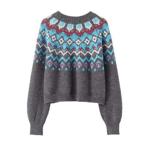 Dames Gebreide Trui Fair Isle Jacquard Ronde Hals Lange Mouwen Pullover Geometrisch Patroon Casual Warm Herfst Winter Top