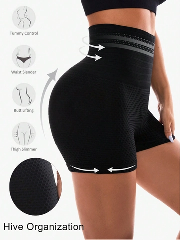 Yoga Shorts Dames Hoge Taille Buikcontrole Butt Lifting Naadloos Wafelstructuur Sneldrogend Ademend Nylon Spandex