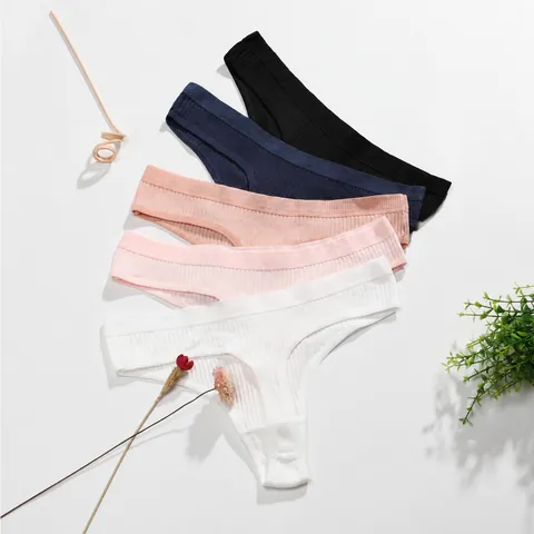 Femmes String En Coton Nervuré Culotte Taille Basse Respirant T-Back Sous-Vêtements Confortable Style Sans Couture
