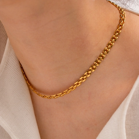 Collana A Catena Geometrica Retro Francese Placcata Oro 18K Acciaio Inossidabile Gioielli Per Donne