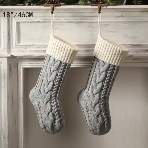Große Zopfstrick Weihnachtsstrümpfe Aufhängen Kamin Feiertagsdekoration Geschenktüten Weiches Acrylgarn Klassische Neuheit