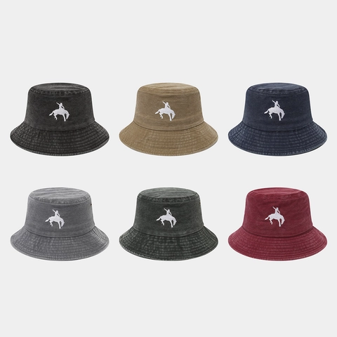 Chapeau Bob En Coton Lavé Avec Broderie Cowboy Équitation Vintage Protection Solaire Extérieur Pour Hommes Femmes