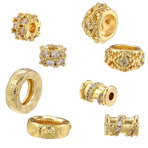 Brass Zircon Spacer Beads Hollow Eye Pattern Cylinder Shape Gold Plated Charms For DIY Jewelry Making Accessories