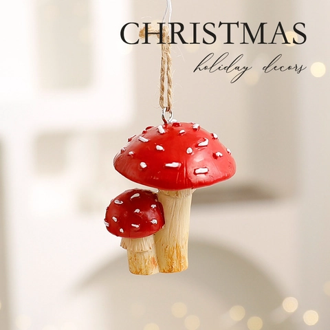 Ornamenti Sospesi Fungo In Resina Rosso Bianco Pois Decorazione Albero Natale Rustico Fai Da Te