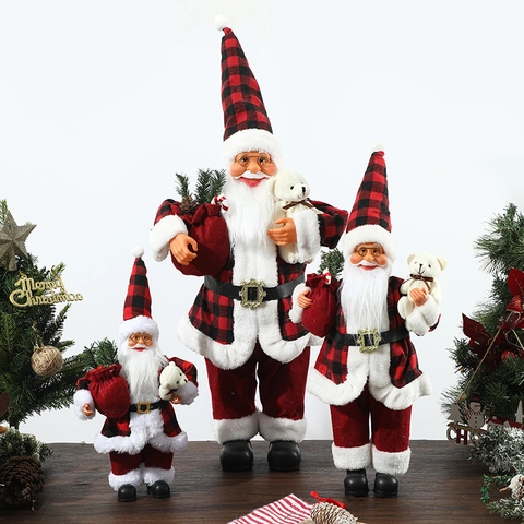 Stehender Weihnachtsmann Puppe Figur Rot Schwarz Kariert Stoff Weihnachtsdekoration Für Fenster Heim Feiertags Party Schmuck
